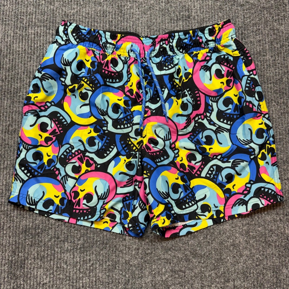 Mens Skull Swim Trunks Medium Colorful Elastic Waist Board Shorts Quick Dry